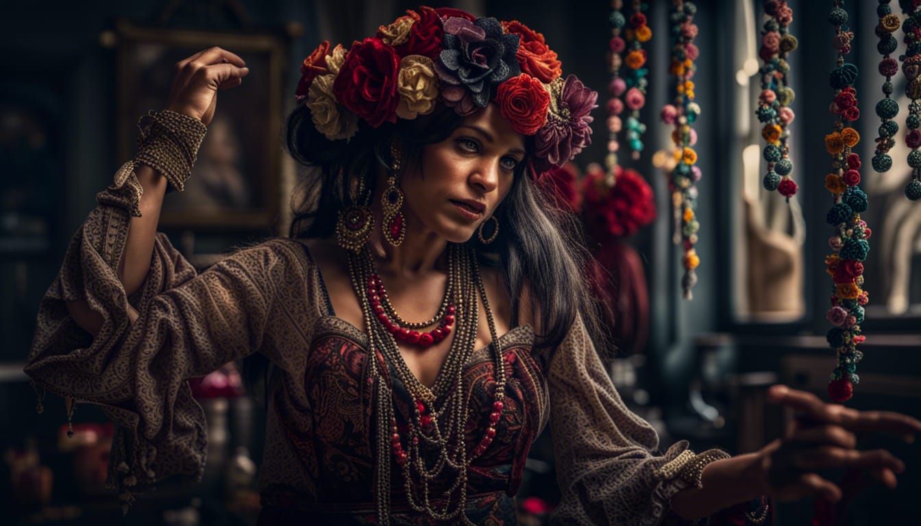 Dancing Gypsy Woman in Atmospheric Velvet Room