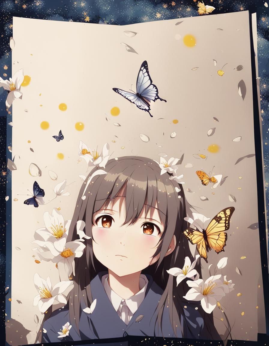 Anime Art: Lilies and Butterflies in Manga Style