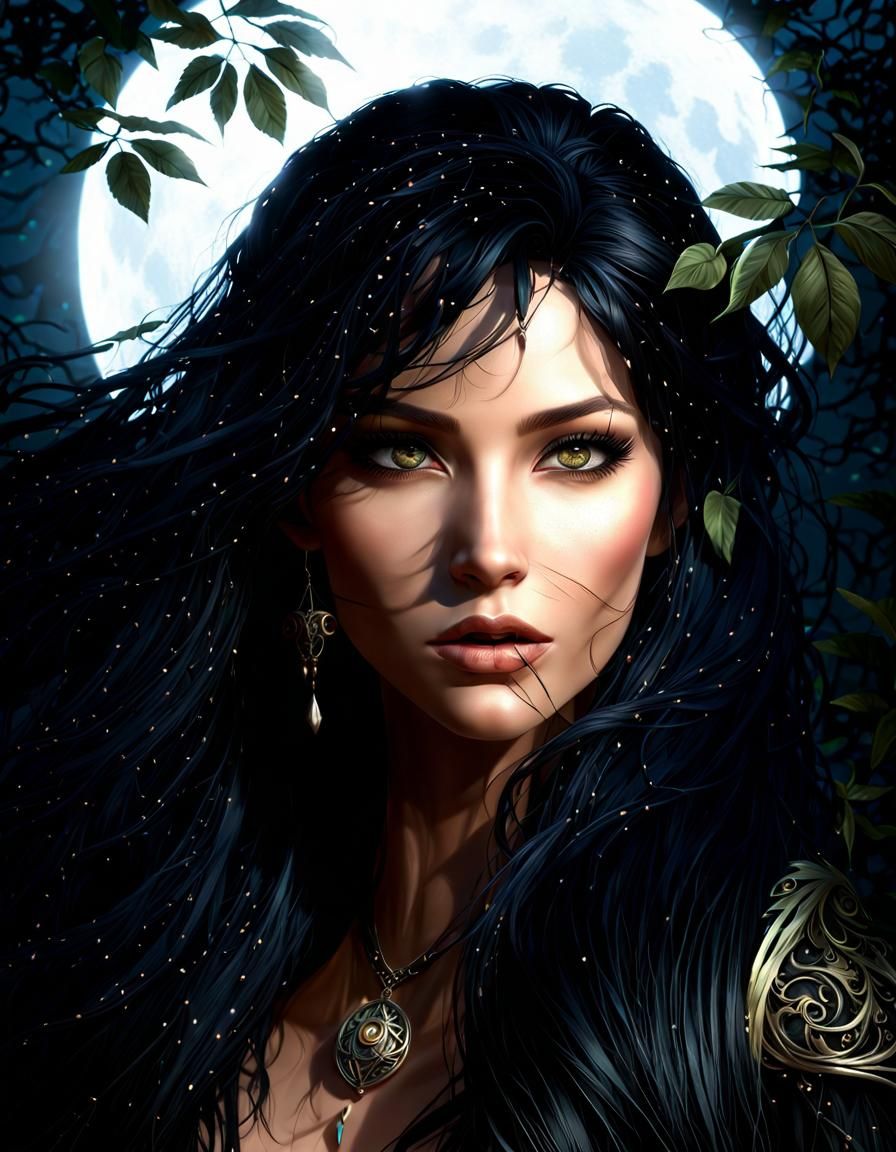 woman face portrait in full moon