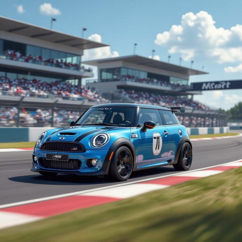Mini Cooper Race Car on Nurburgring in Photorealistic Style