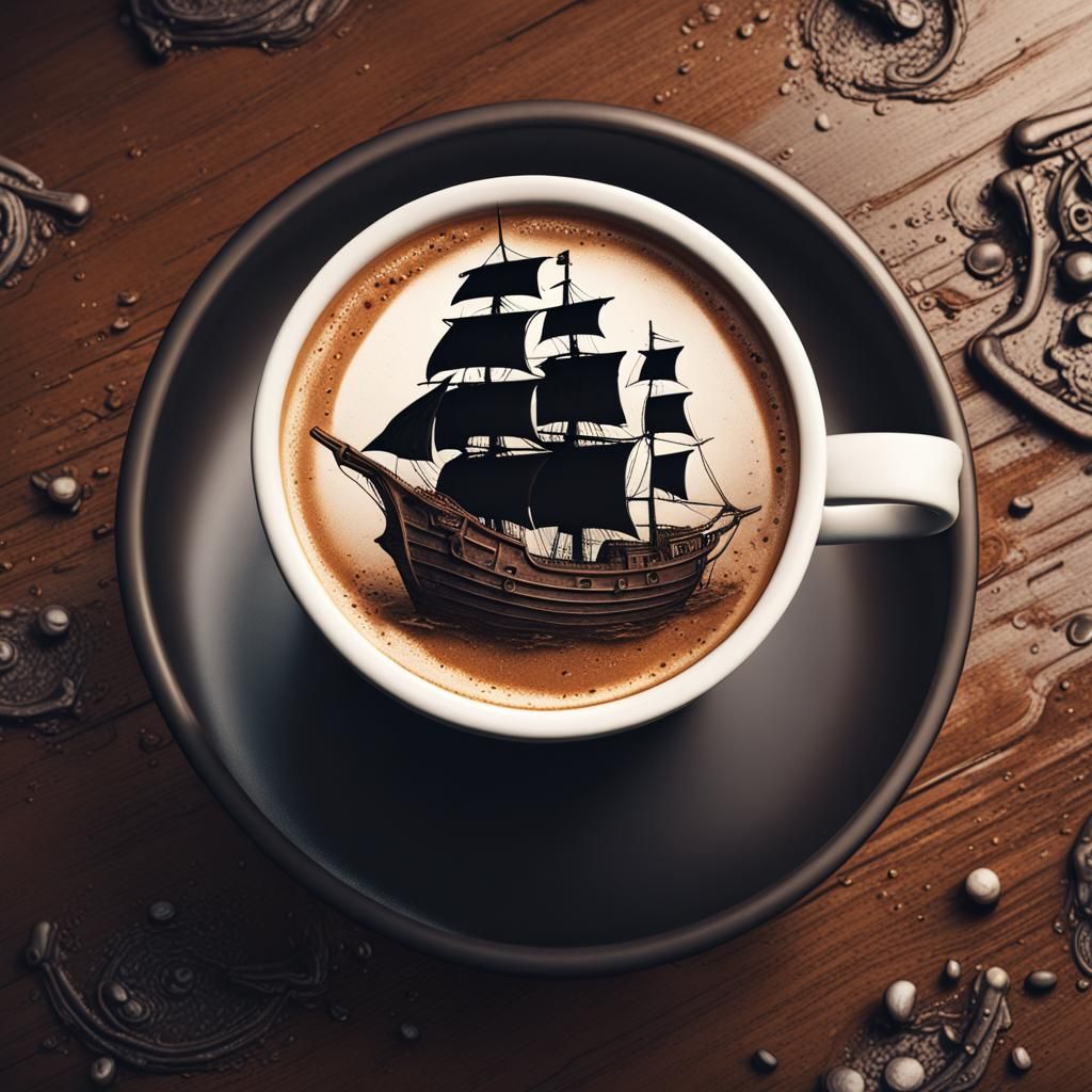 Pirate Ship Coffee: Detailed Matte Painting