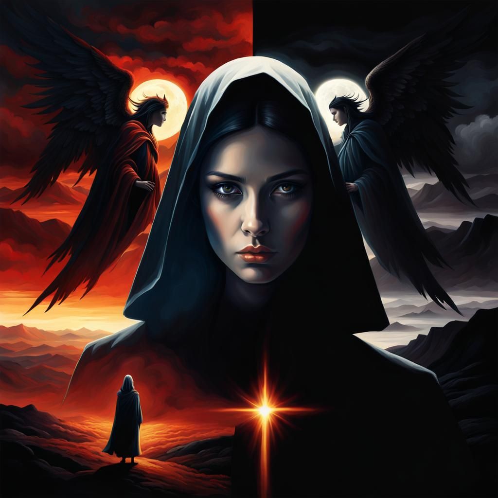 Angelic Woman Cloaked in Shadow