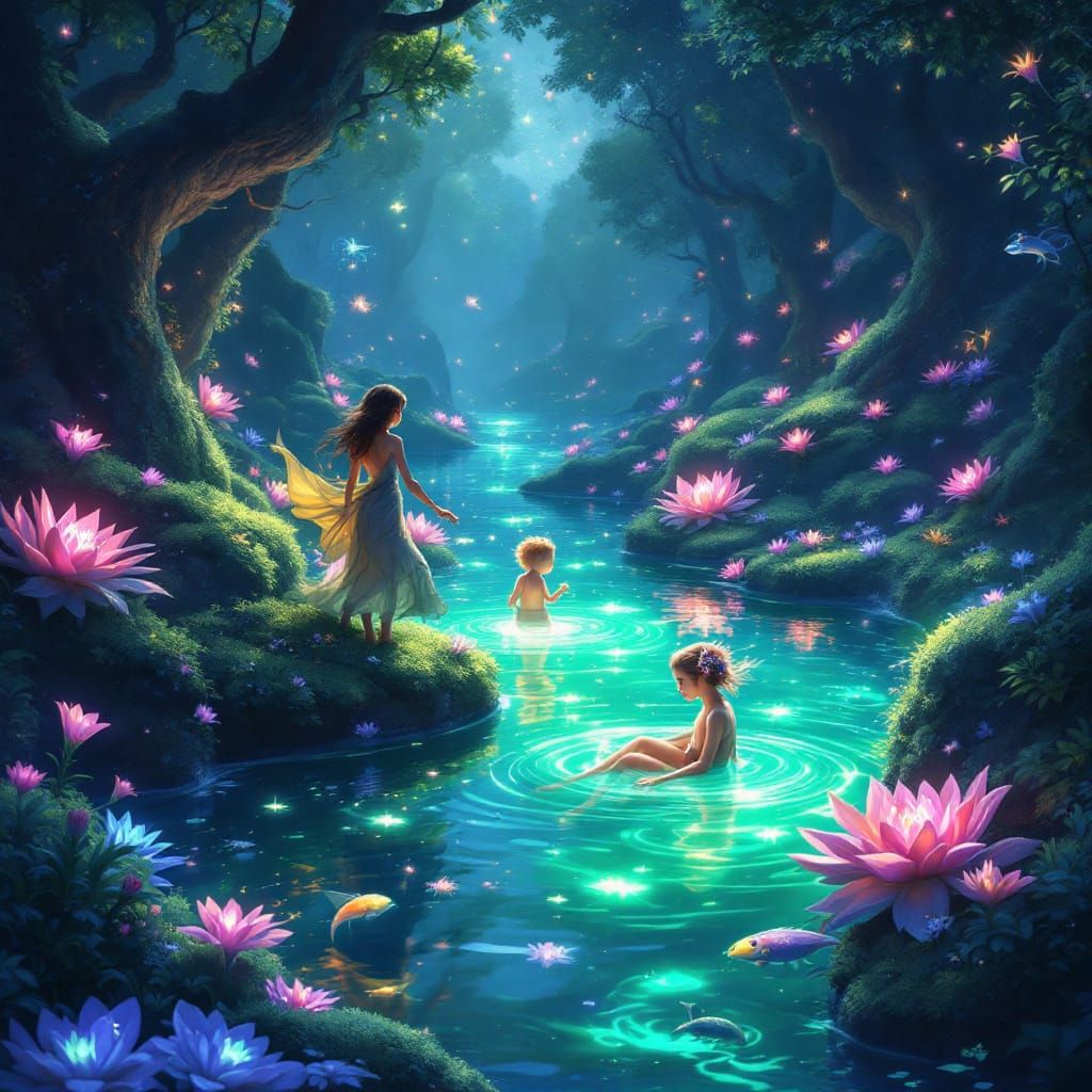 Enchanted Glowing Water With Magical Energy