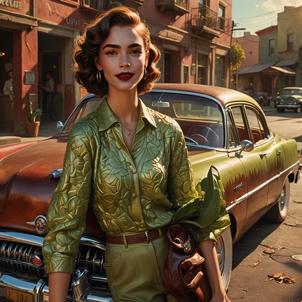 Avocado Woman and Vintage Buick: Surreal Fantasy Art