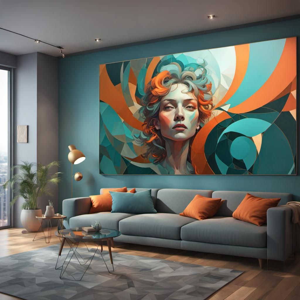 Geometric Modern Art Painting in Muted Colors