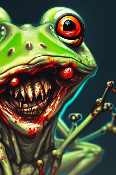 Cartoon Zombie Frog Portrait in Ghost Costume