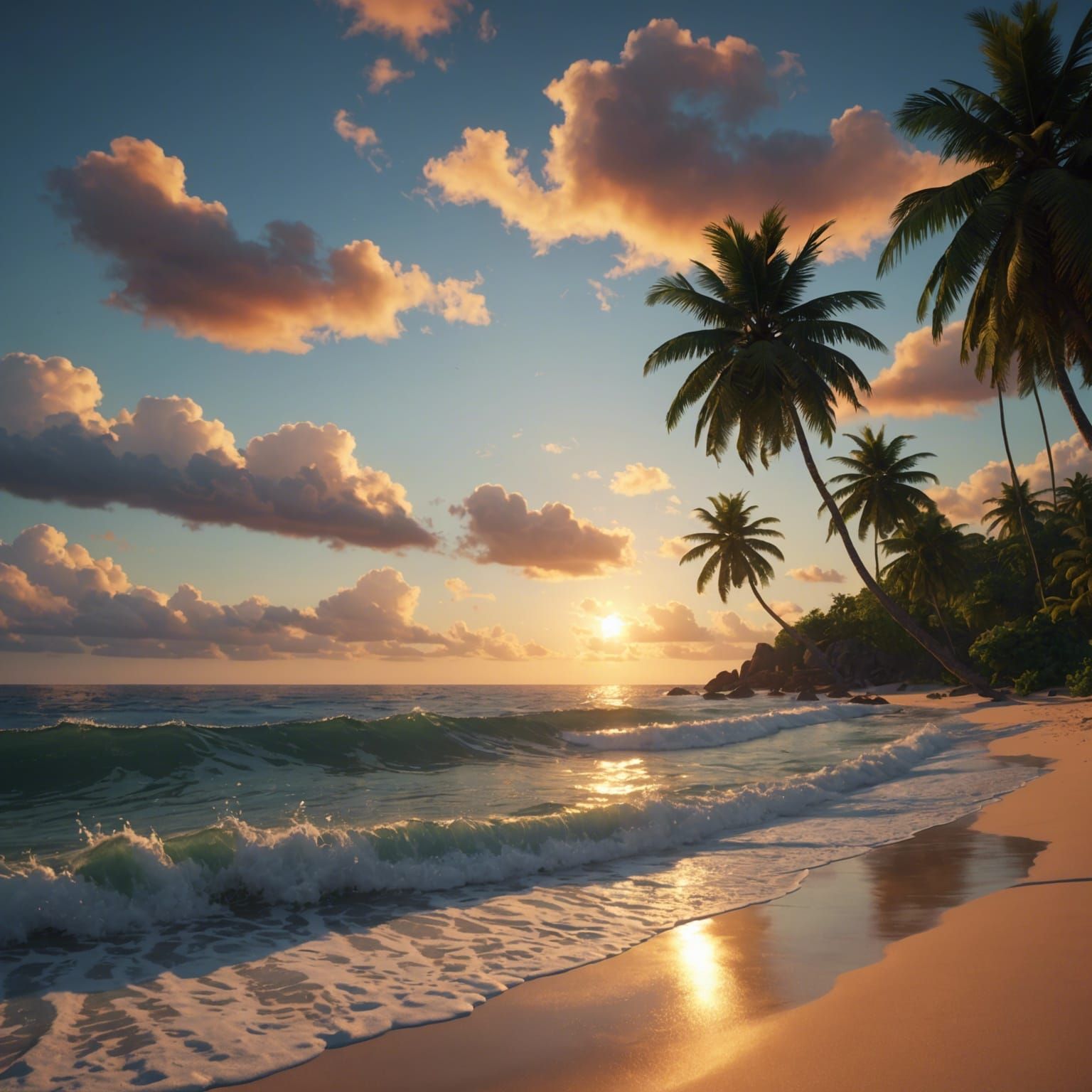 Tropical Beach Sunset in Detailed Matte Painting