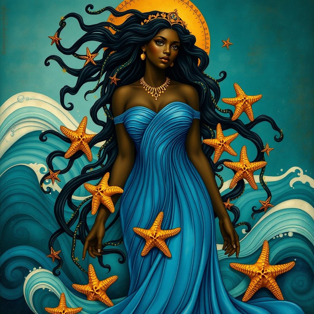 Yemaya Ocean Goddess in Art Nouveau Style