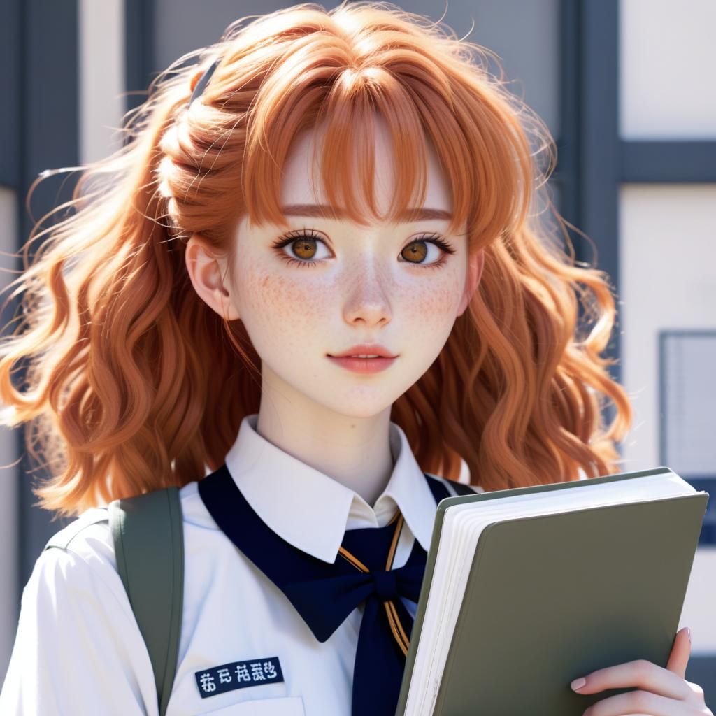 Anime Schoolgirl with Glitch Notebook