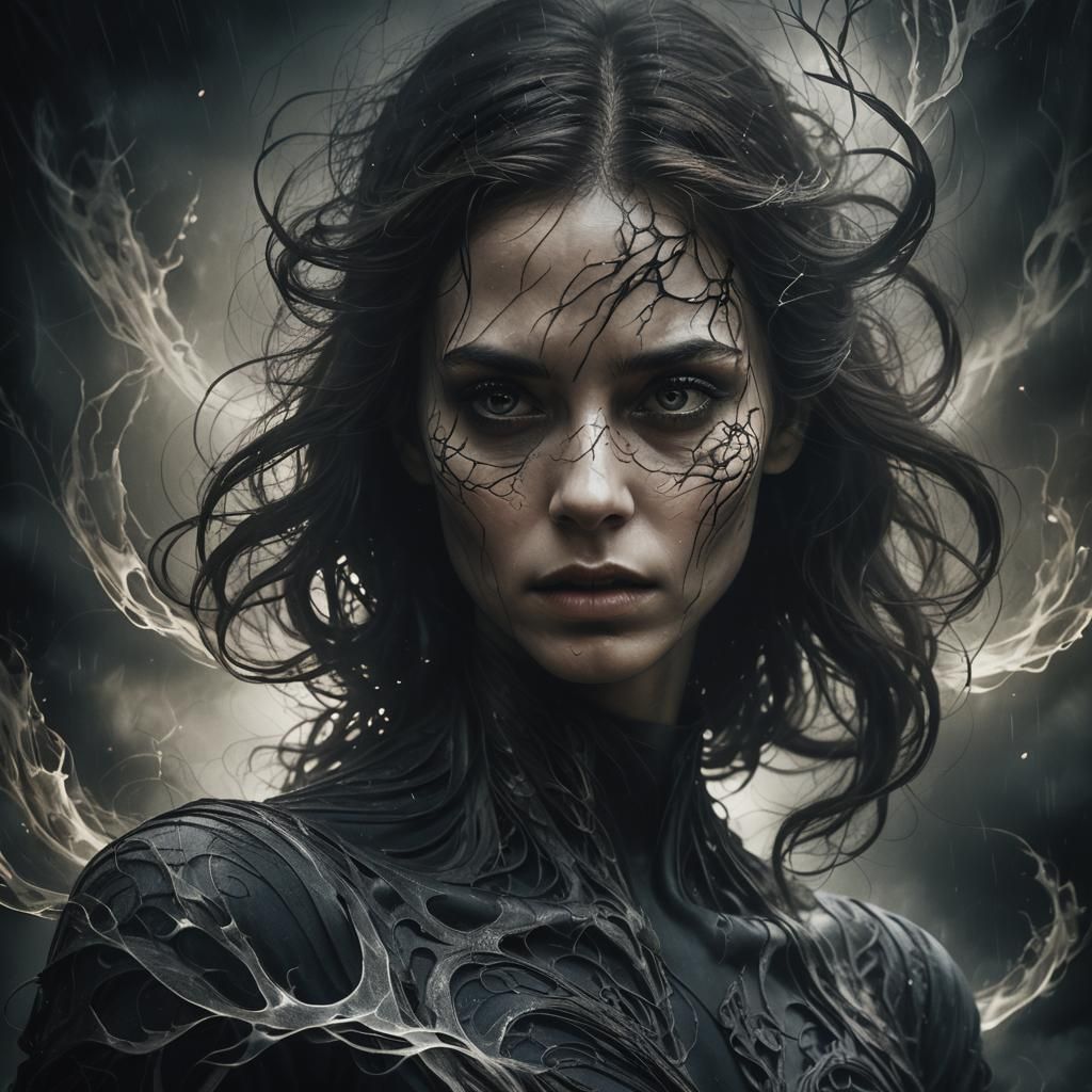 Haunting Portrait of Inner Turmoil in Dark Fantasy Style