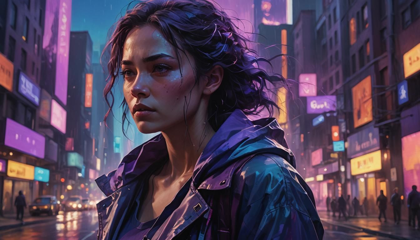 Emotion-Filled Figure in Abstract Cityscape