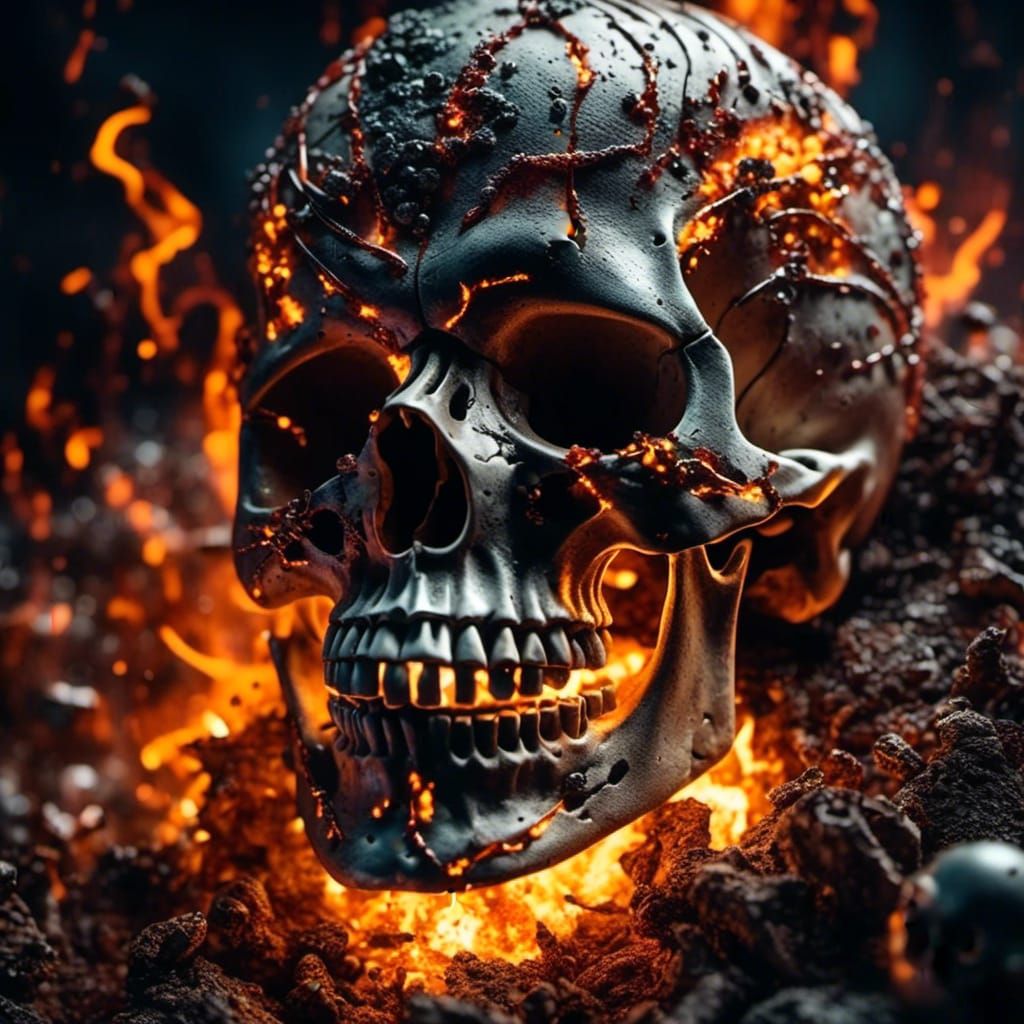 Hyperrealistic Skull with Fiery Background