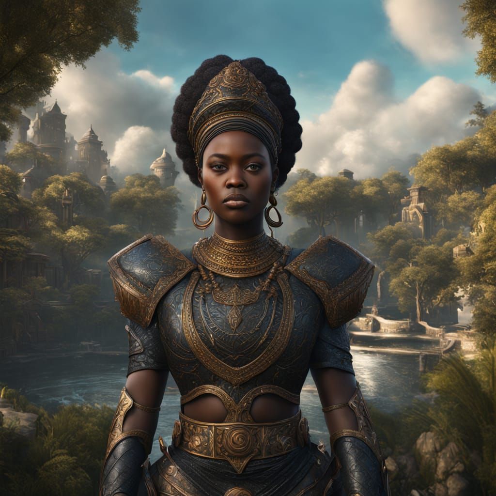 Curvy Black Woman in Fantastical Matte Painting Style