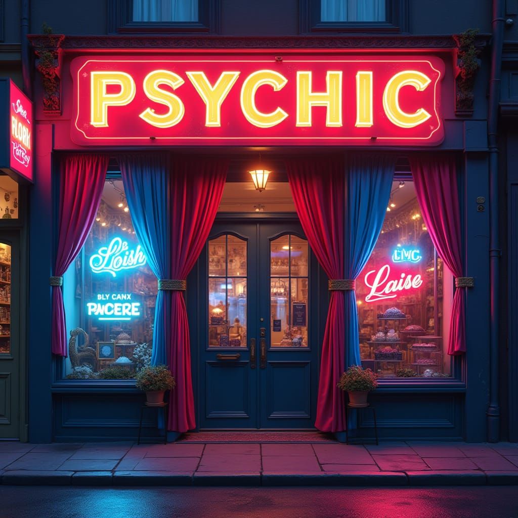 Mystical Psychic Shopfront in Futuristic Style