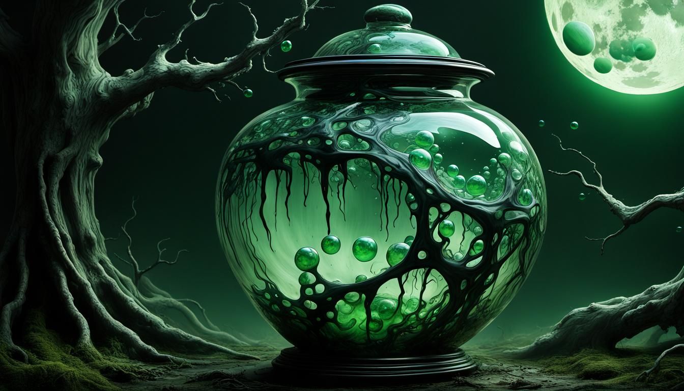 Grotesque Zombie Creature in Glass Urn, Giger Style