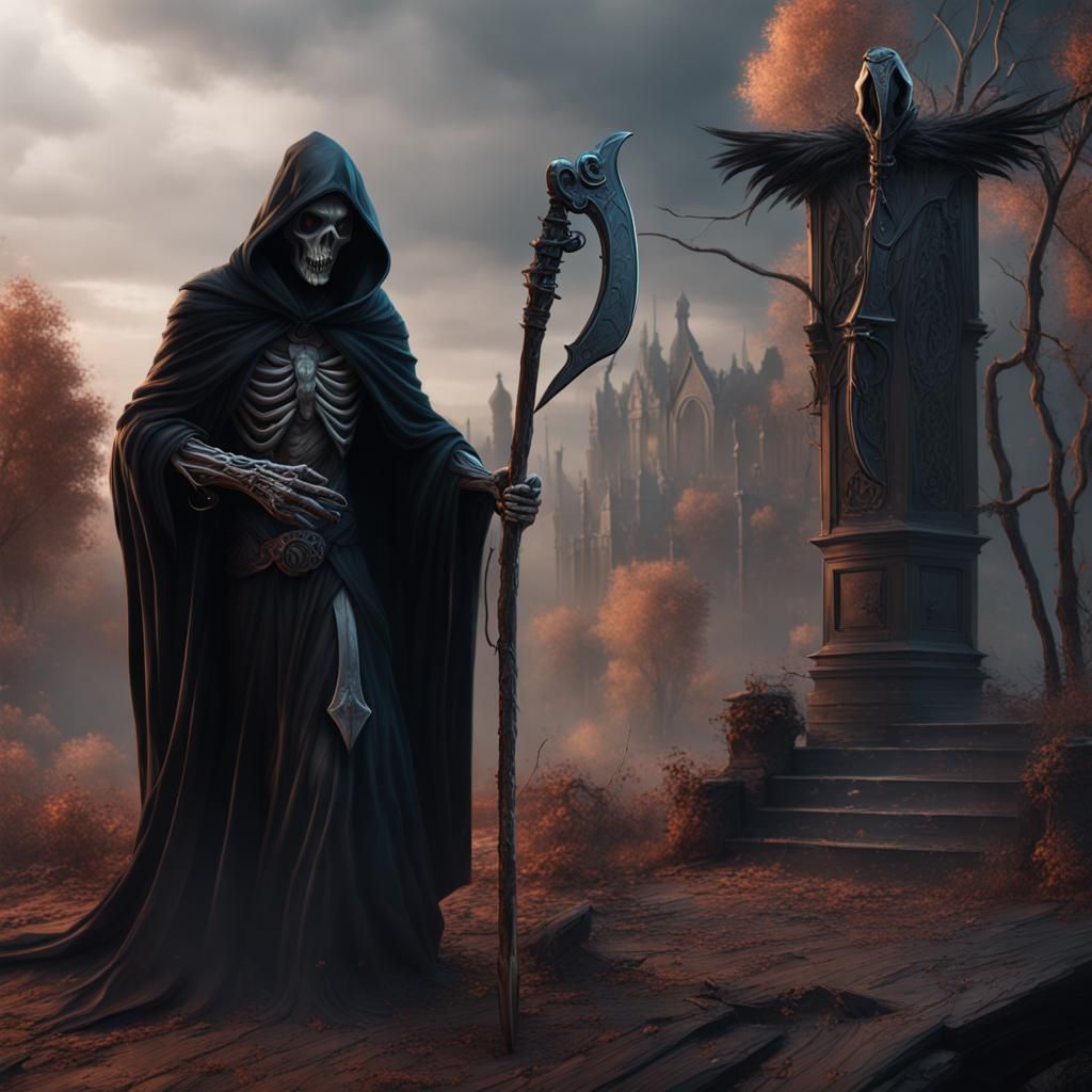 Grim Reaper and Body in Detailed Matte Painting