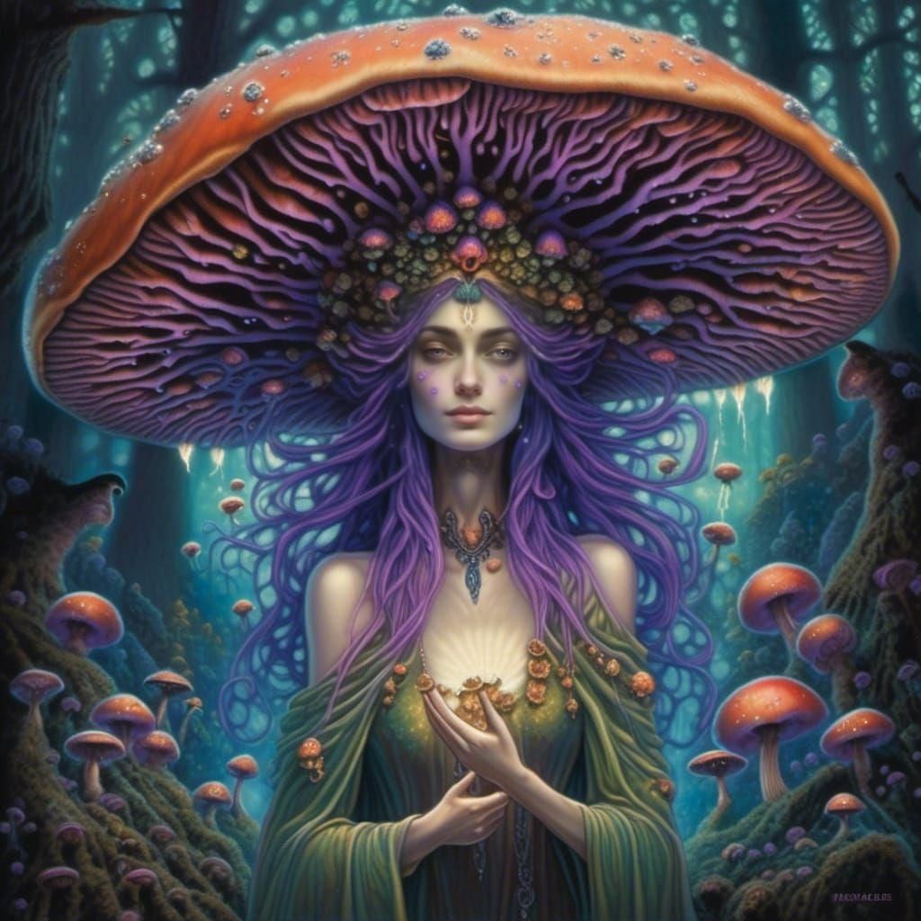 Mushroom Goddess in Enchanted Forest