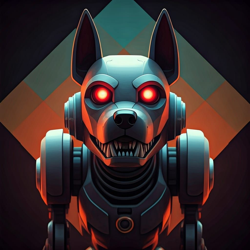 Menacing Robot Dog in Neo-Cubist Art Deco Style