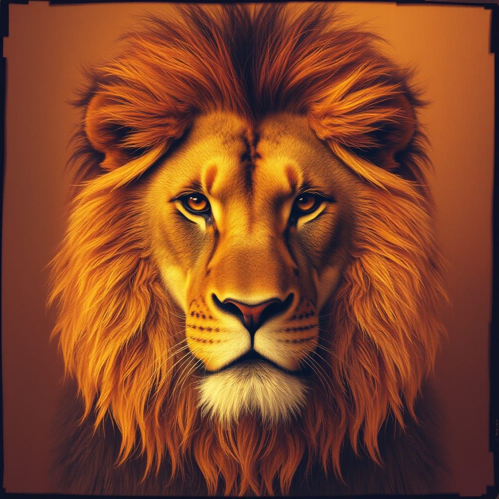 Glitchcore Lion Portrait with Art Deco Elements