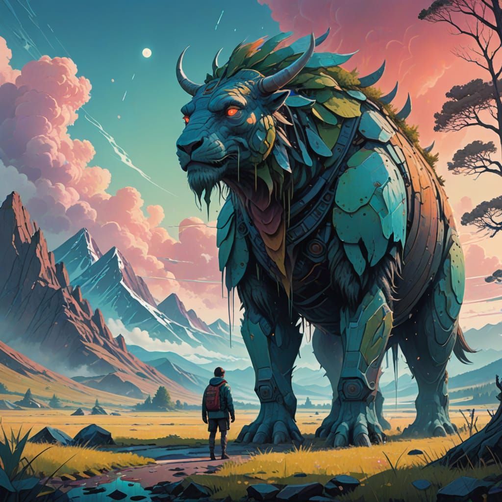 Majestic Fantasy Creature in Vibrant Digital Art
