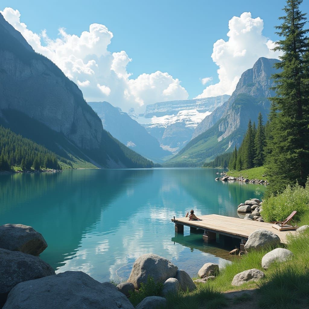 Mountain lake scene summer