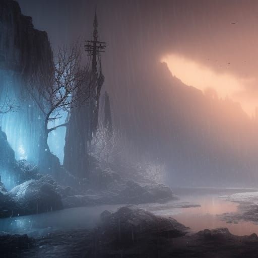 Icycles in Rain: Detailed Matte Painting