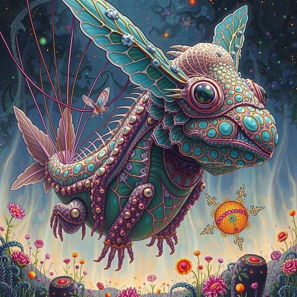 Iridescent Bioluminescent Creatures in a Mystical Biome