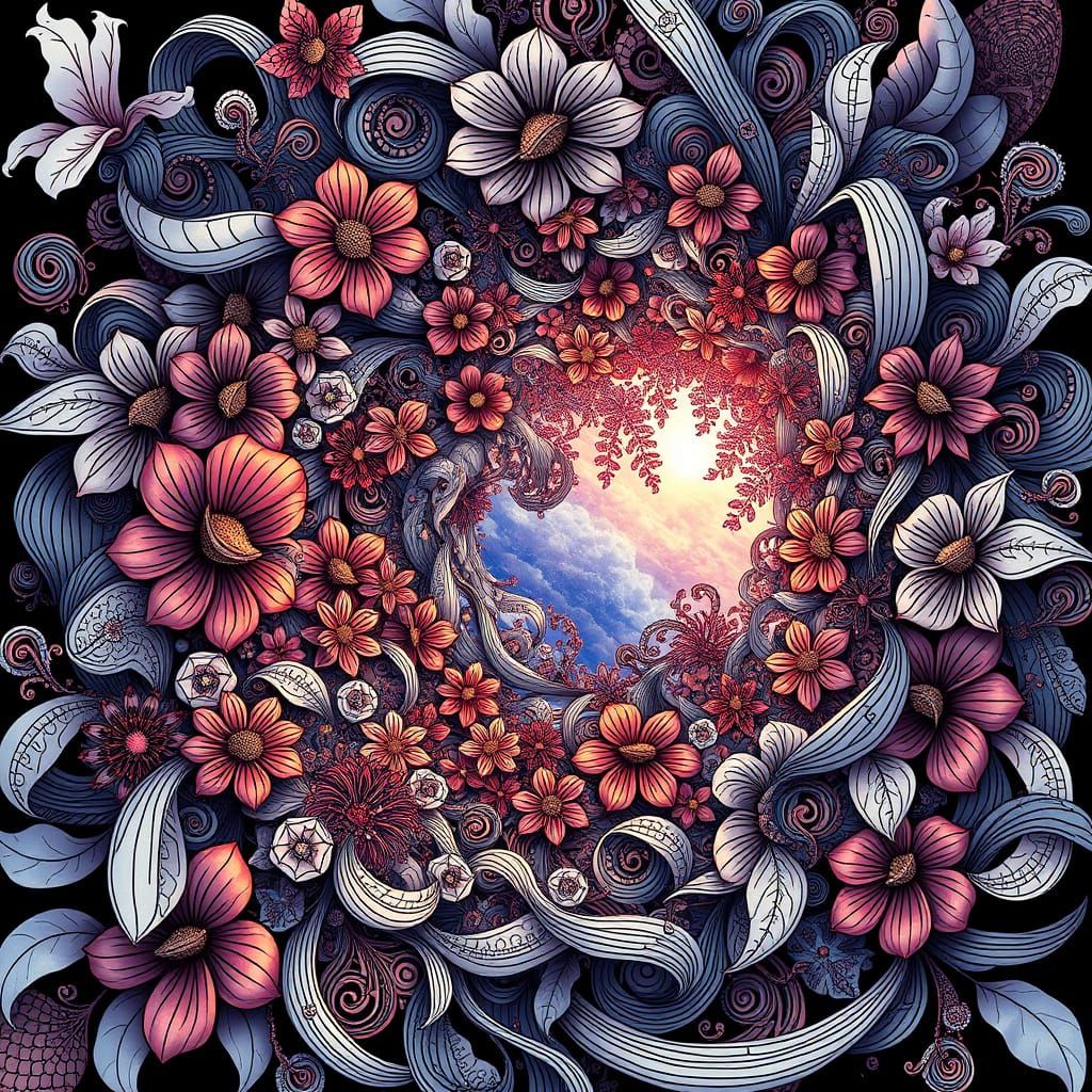 Magical Floral Portal to Another Realm in Abstract Vector St...