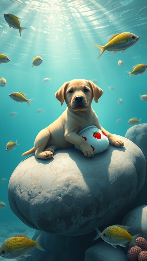Labrador Puppy Underwater in Fantastical Realism Style