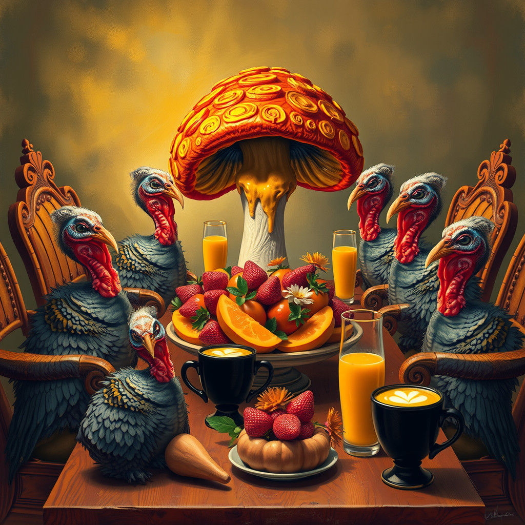 Thanksgiving Feast with Turkeys in Van Gogh Style