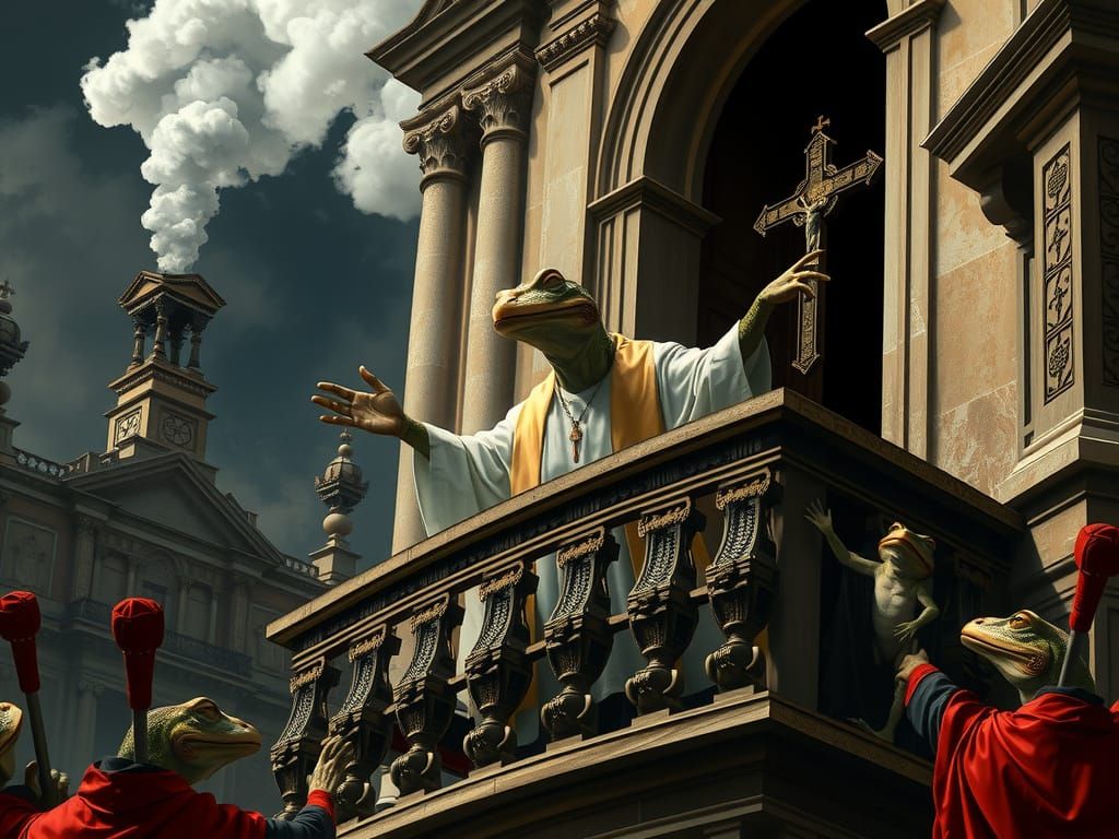 Humanoid Lizard in Baroque Basilica Attire