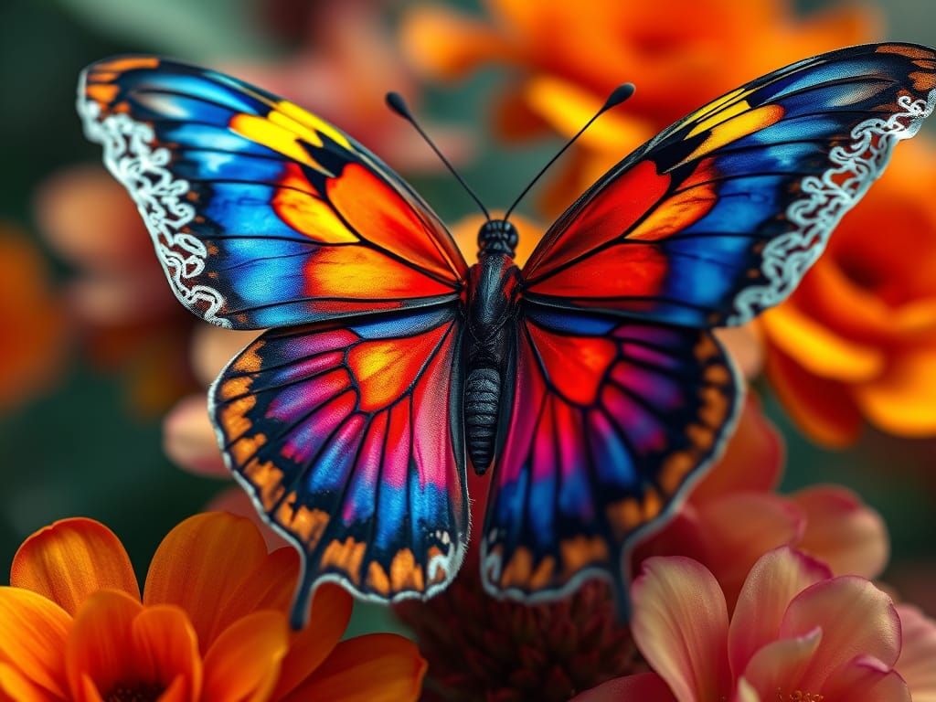 Butterfly in Rococo Satin Wings on a Flower