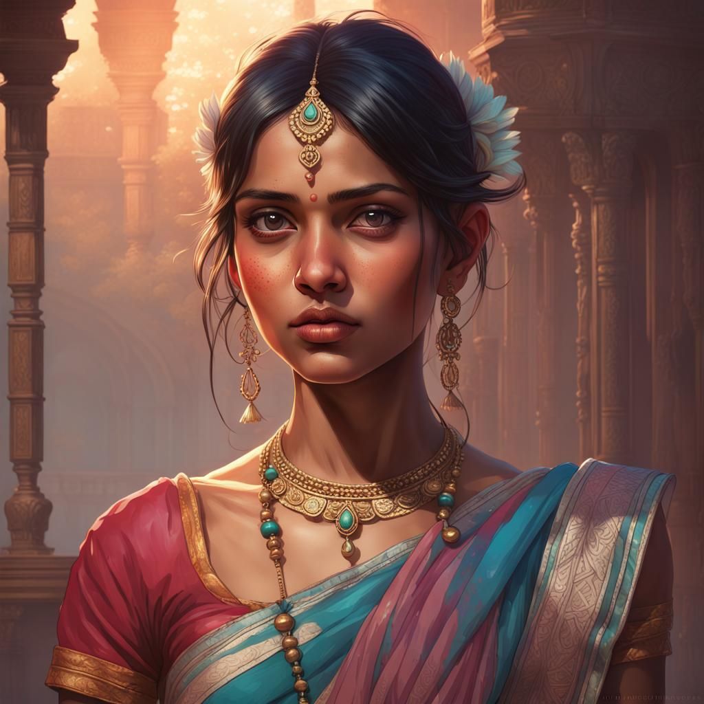 Indian Girl in Saree: Hyperdetailed Portrait