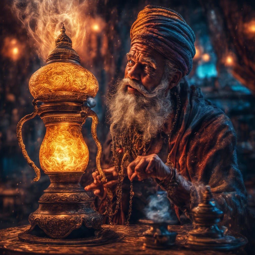 Colorful Tornado Genie Emerges from Lamp