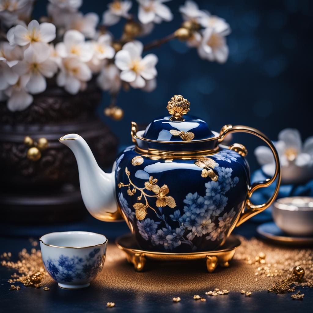 Luxury Porcelain Teapot with Sakura Flowers: Hyperrealistic ...