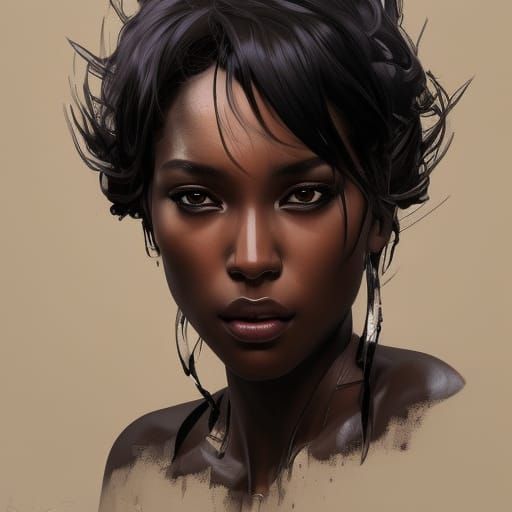 Portrait of Alluring Black Woman, Detailed Digital Art