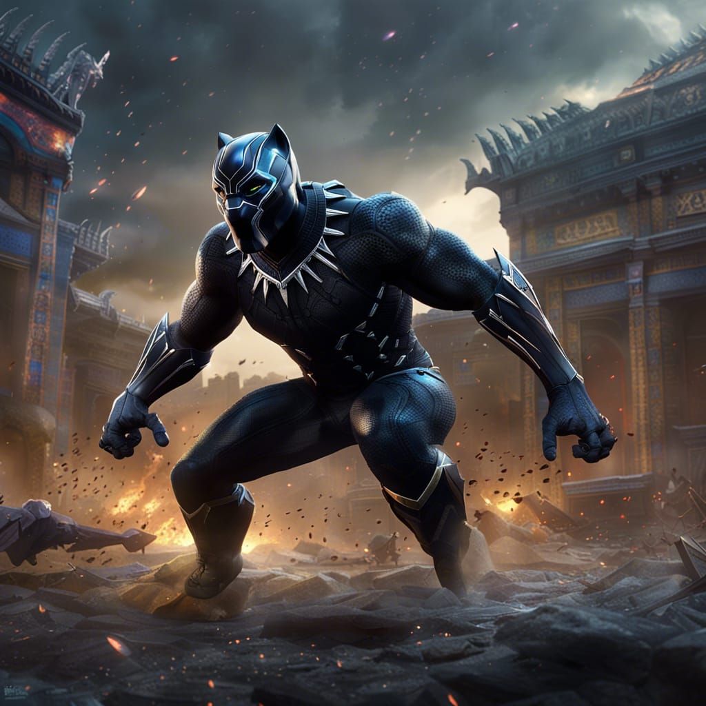 Black Panther Battles in Wakanda: Epic Digital Art