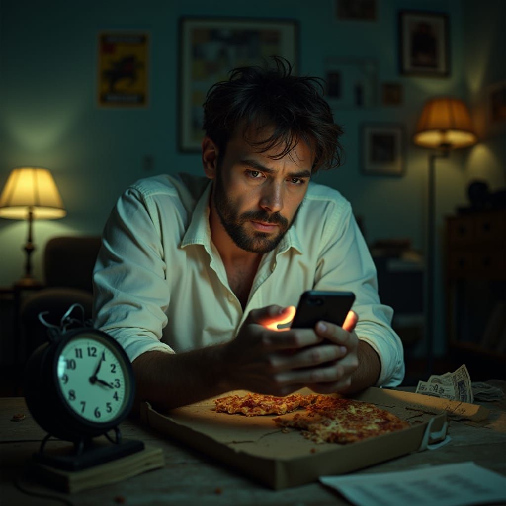 Mid-30s Man Struggles with Financial Woes in Cluttered Apart...