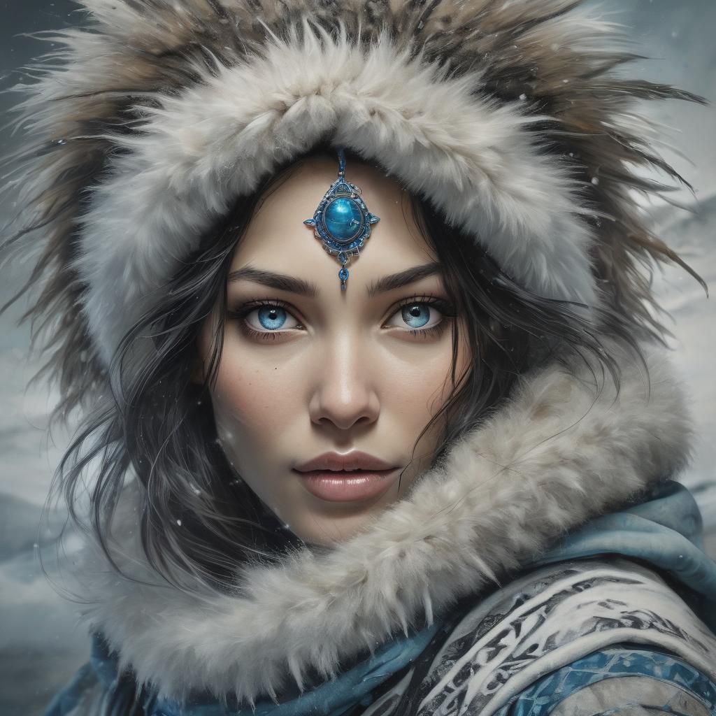 Dreamy Inuit Woman Portrait in Fantasy Grunge Style