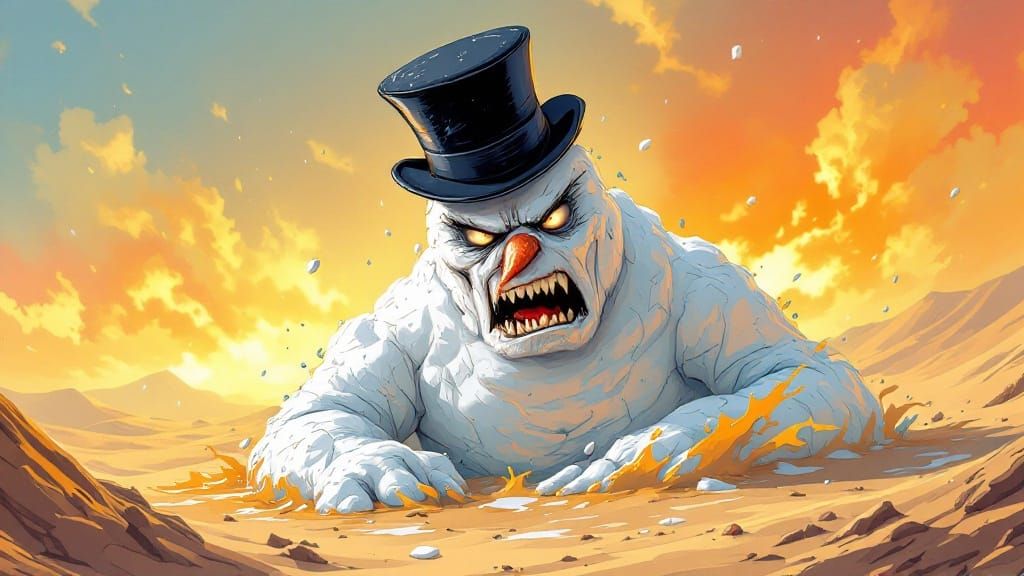 Colossal Snowman Melts in Scorching Desert, Fury Unabated