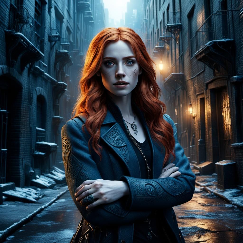 Mystical Portrait of Clary Fray in Gothic Alley