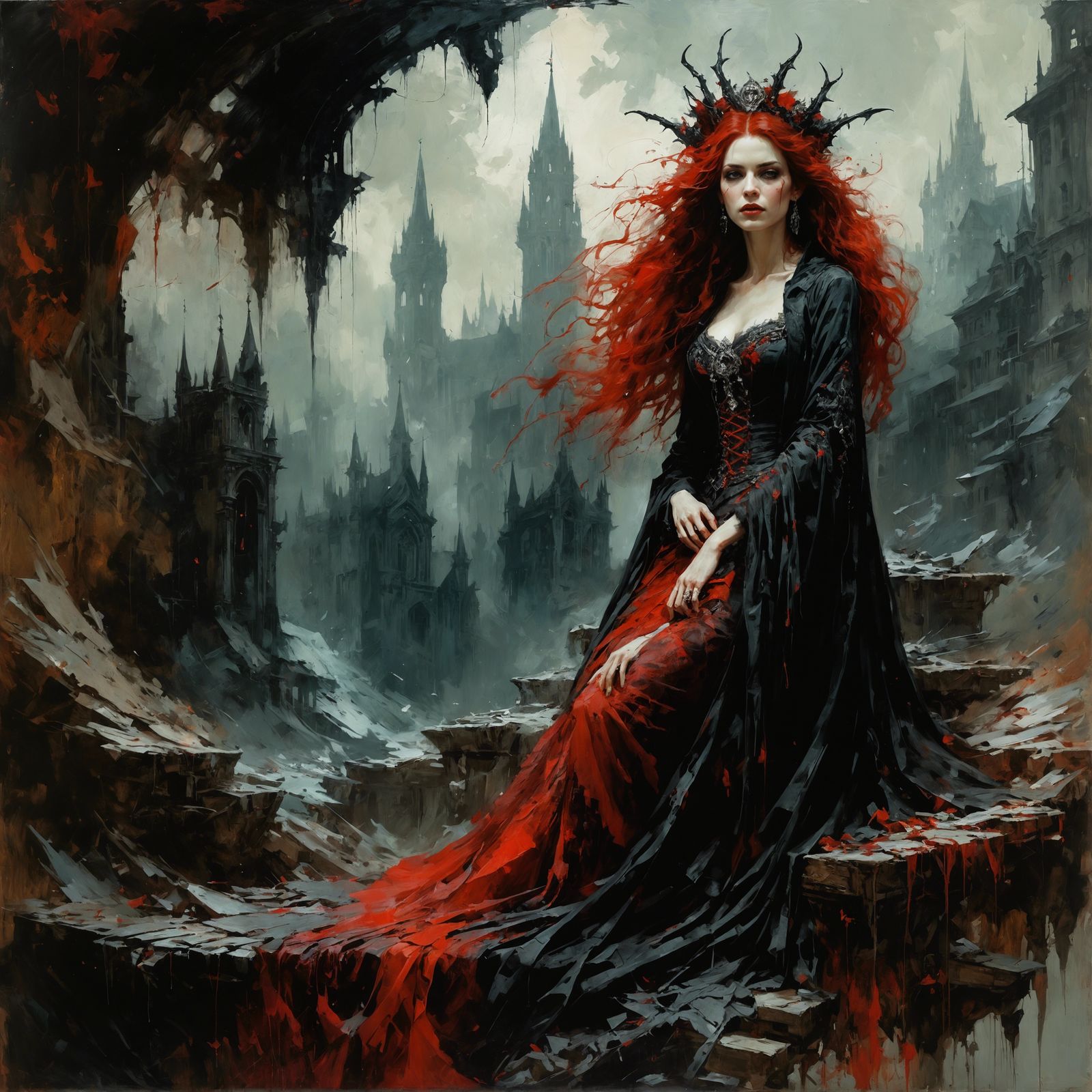 Dark Vampire Queen Portrait in Macabre Style