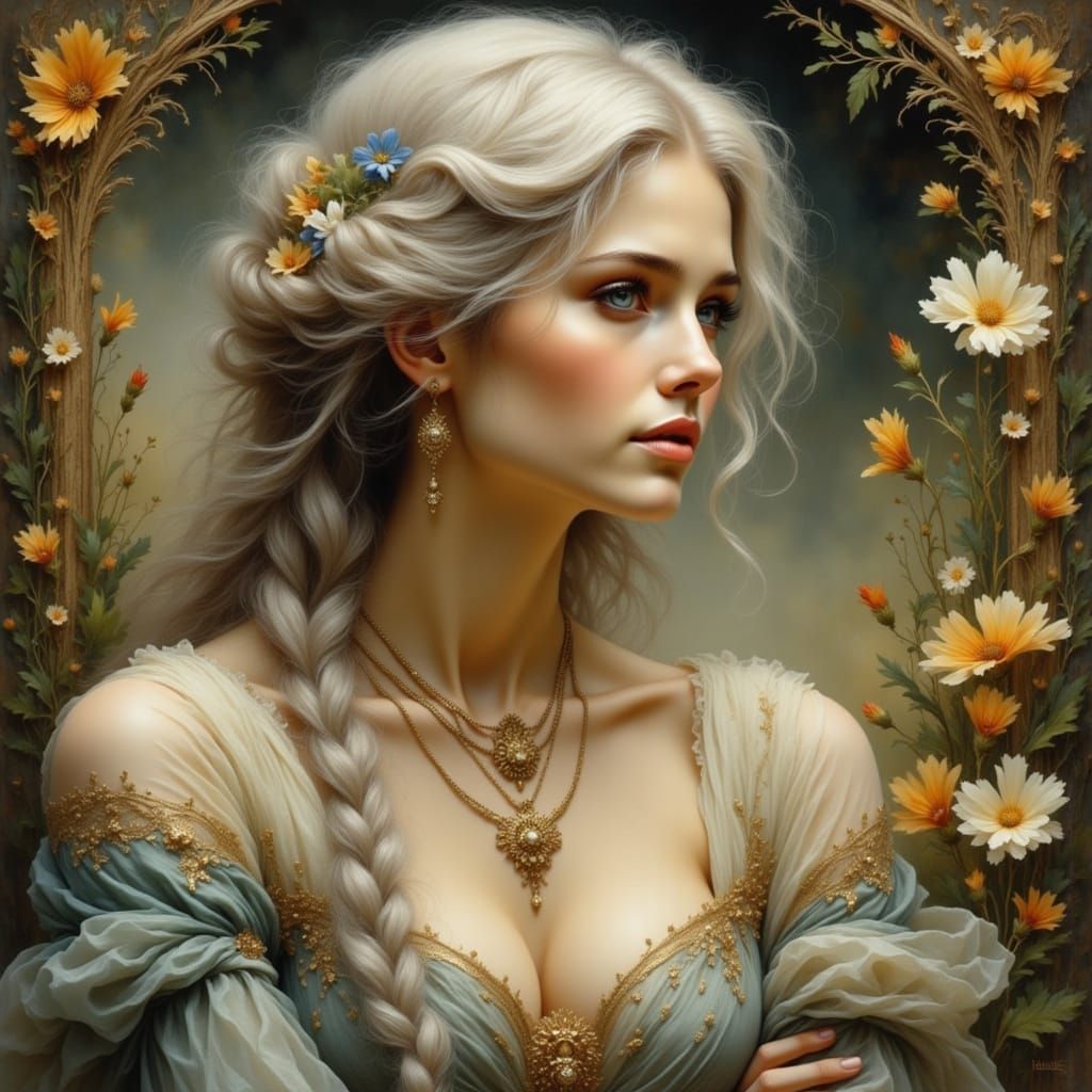 Art Nouveau Portrait of Frail Elderly Woman