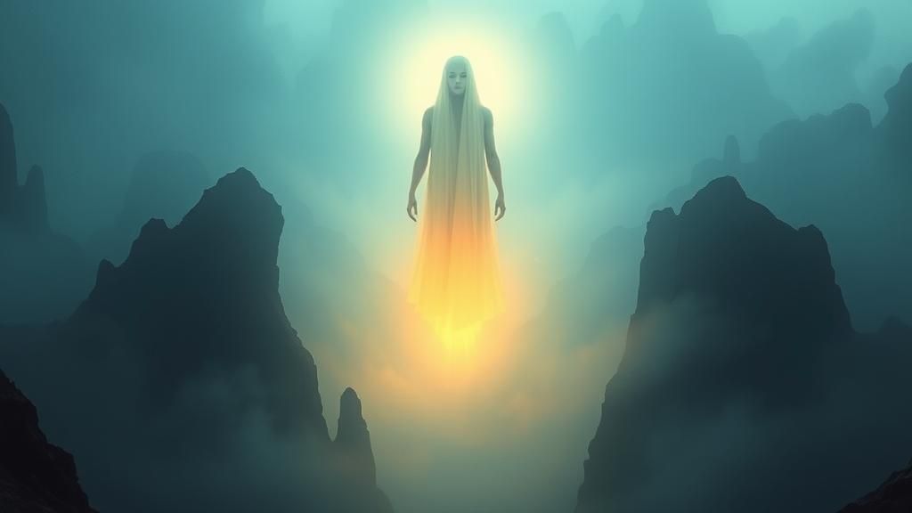 Ethereal Glowing Entity in Surreal Landscape