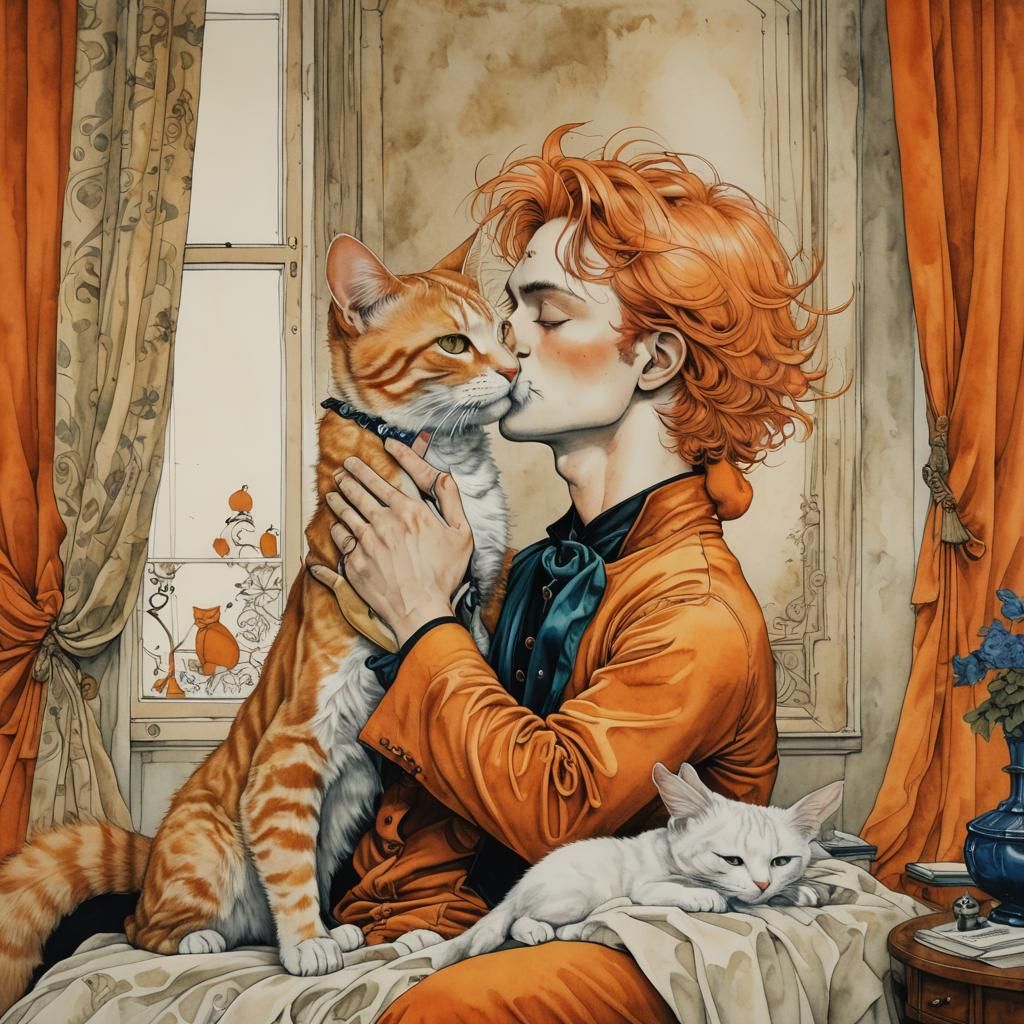 Cat Dad with Orange and White Cats