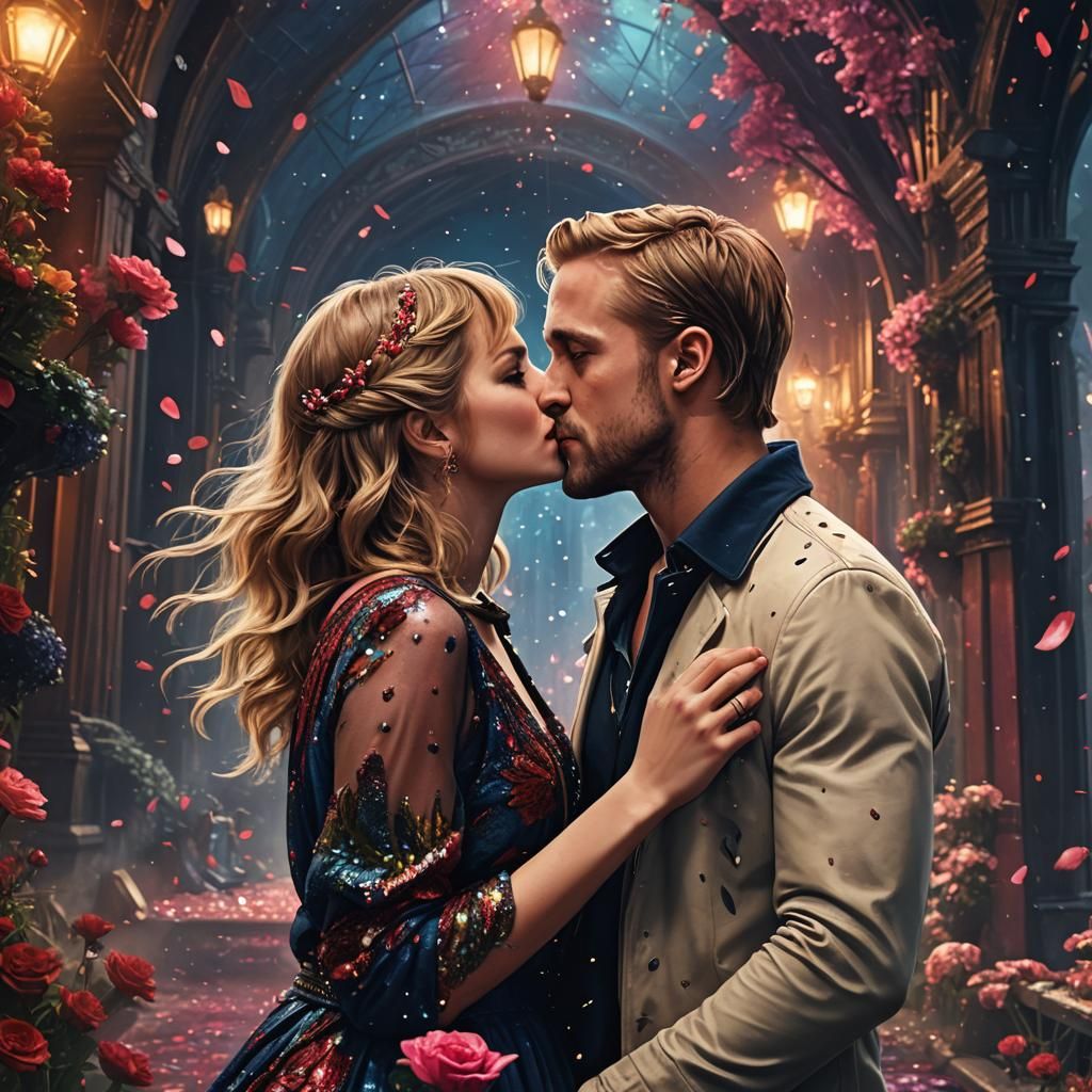 Ryan Gosling and Taylor Swift Kissing: Detailed Matte Painti...