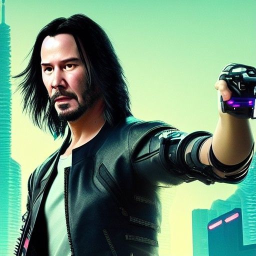 Cyberpunk Keanu Reeves with Cybernetic Arm