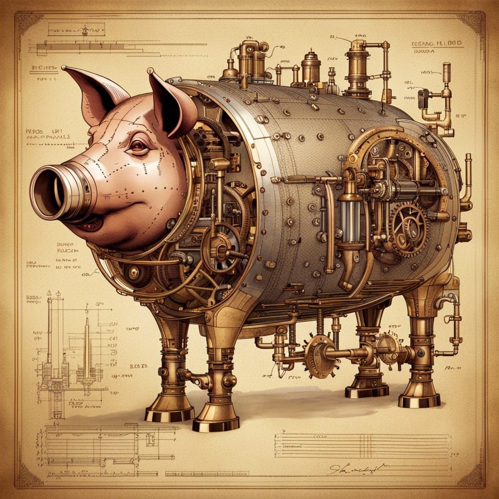 Steampunk Pig Schematic Engine