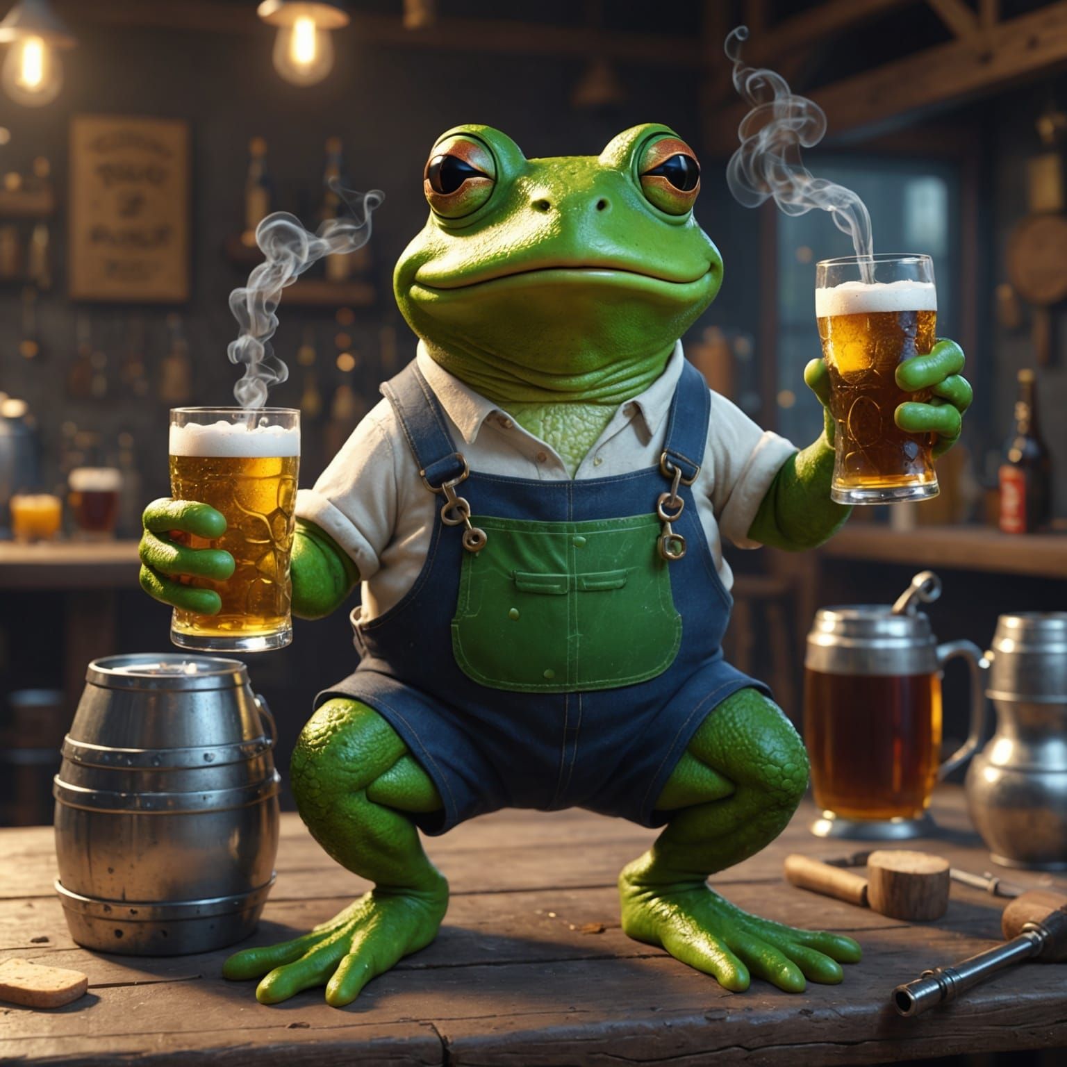 Cartoon Frog's Fantasy Beer Bash: Detailed Matte Painting