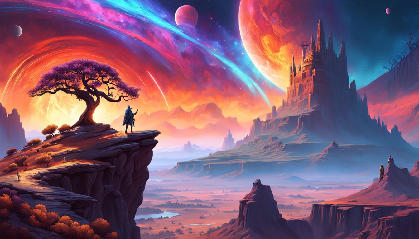 Elf Wanderer in Alien Desert Nebula Sky